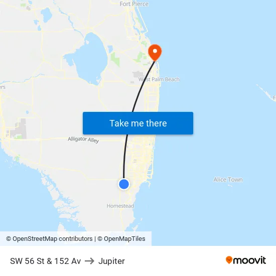 Sw 56 St @ Sw 152 Av to Jupiter map