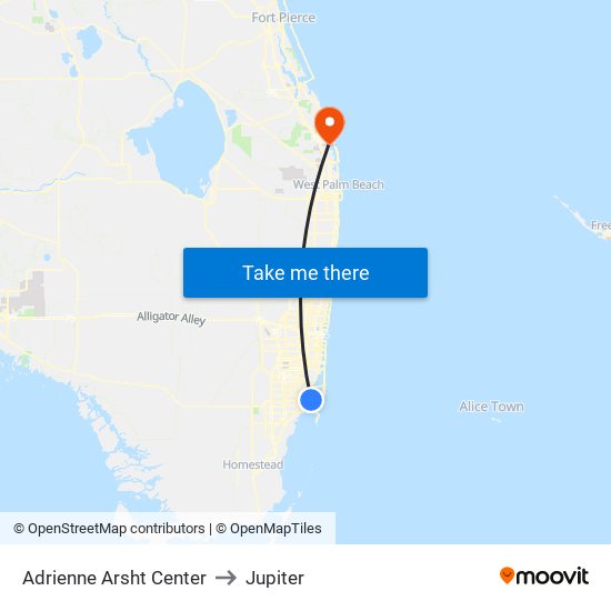 Adrienne Arsht Center to Jupiter map