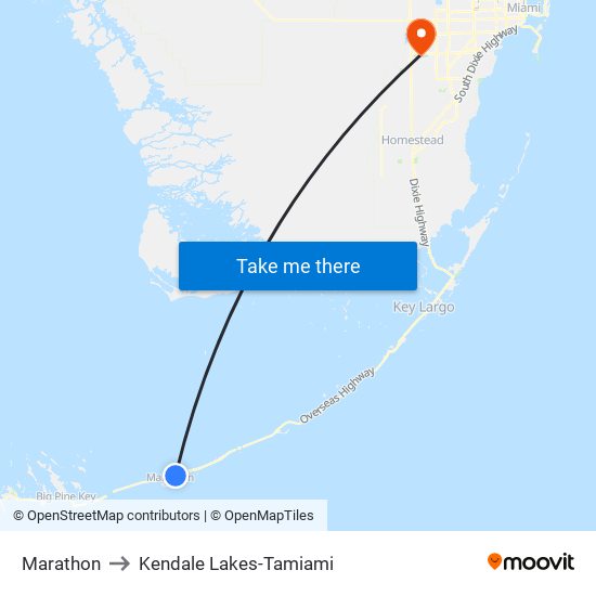 Marathon to Kendale Lakes-Tamiami map