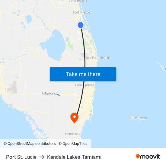 Port St. Lucie to Kendale Lakes-Tamiami map
