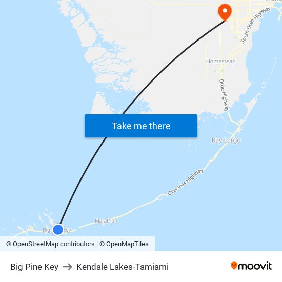 Big Pine Key to Kendale Lakes-Tamiami map