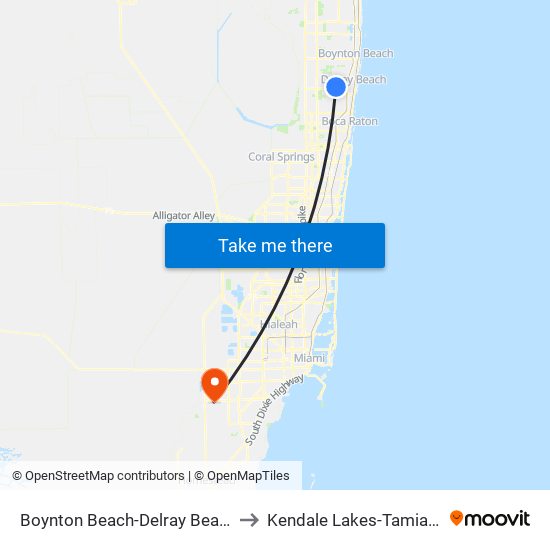 Boynton Beach-Delray Beach to Kendale Lakes-Tamiami map