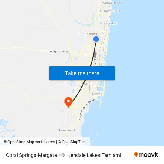 Coral Springs-Margate to Kendale Lakes-Tamiami map