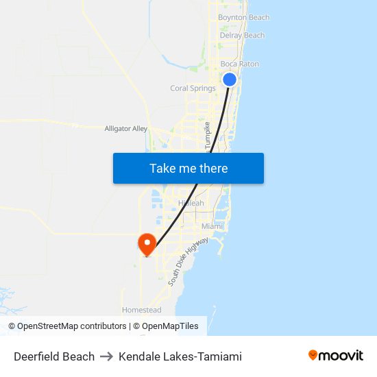 Deerfield Beach to Kendale Lakes-Tamiami map
