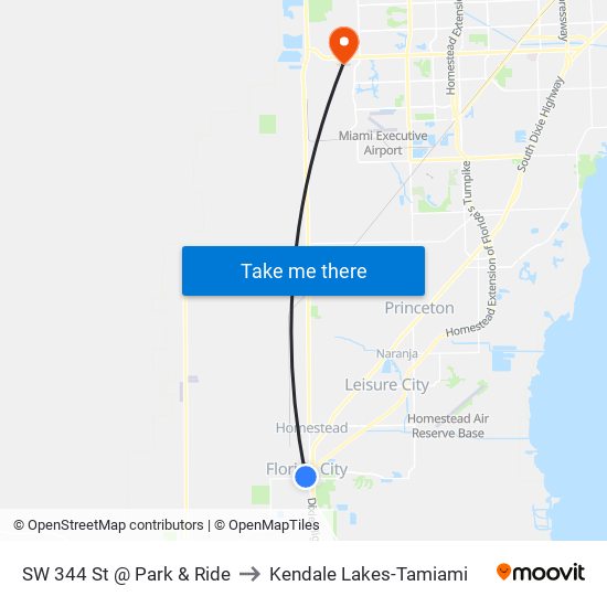 SW 344 St @ Park & Ride to Kendale Lakes-Tamiami map