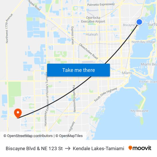 Biscayne Blvd & NE 123 St to Kendale Lakes-Tamiami map