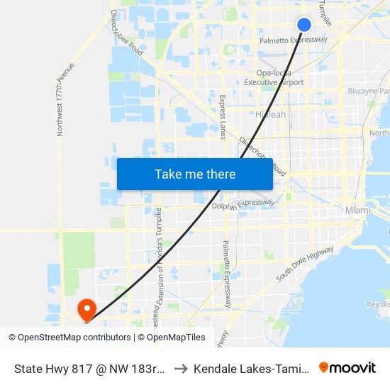 State Hwy 817 @ NW 183rd St to Kendale Lakes-Tamiami map