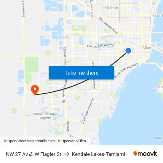 NW 27 Av @ W Flagler St to Kendale Lakes-Tamiami map