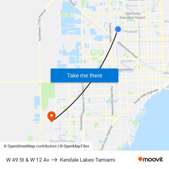 W 49 St & W 12 Av to Kendale Lakes-Tamiami map