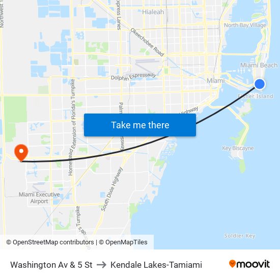 Washington Av & 5 St to Kendale Lakes-Tamiami map