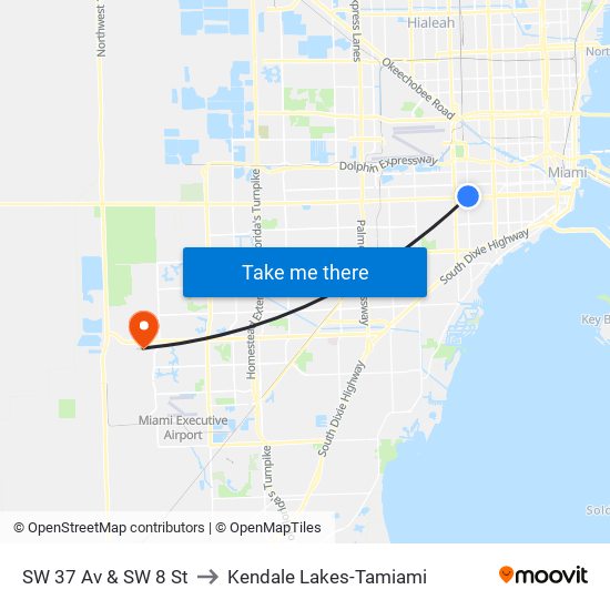 SW 37 Av & SW 8 St to Kendale Lakes-Tamiami map