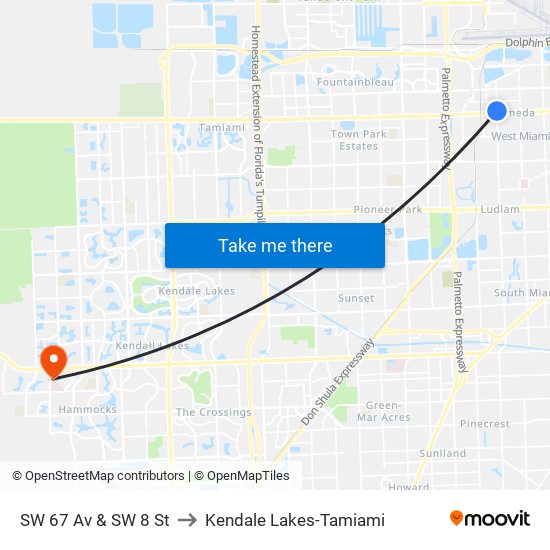 SW 67 Av & SW 8 St to Kendale Lakes-Tamiami map