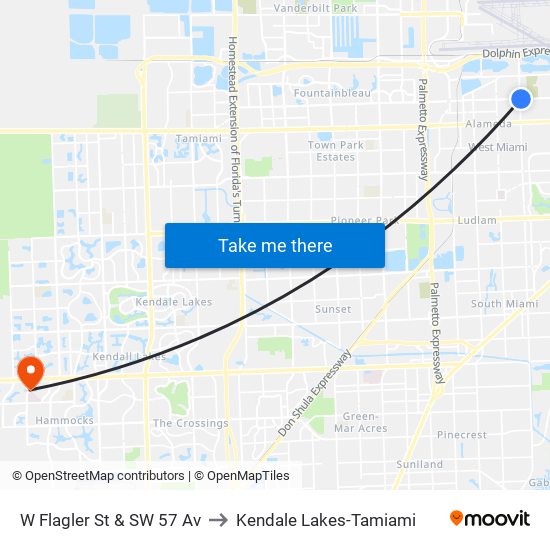 W Flagler St & SW 57 Av to Kendale Lakes-Tamiami map