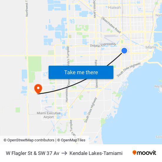 W Flagler St & SW 37 Av to Kendale Lakes-Tamiami map