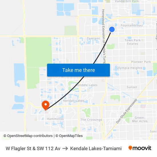 W Flagler St & SW 112 Av to Kendale Lakes-Tamiami map