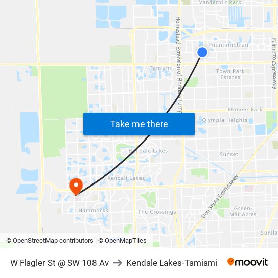 W Flagler St @ SW 108 Av to Kendale Lakes-Tamiami map