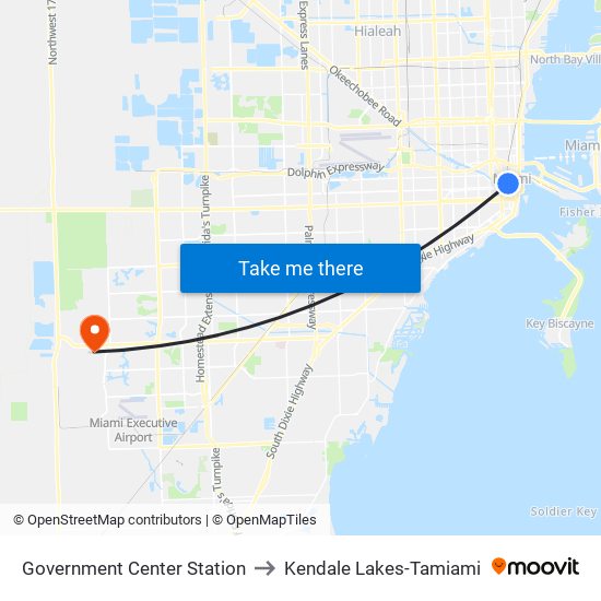 Government Center Station to Kendale Lakes-Tamiami map