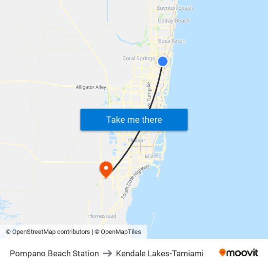 Pompano Beach Station to Kendale Lakes-Tamiami map