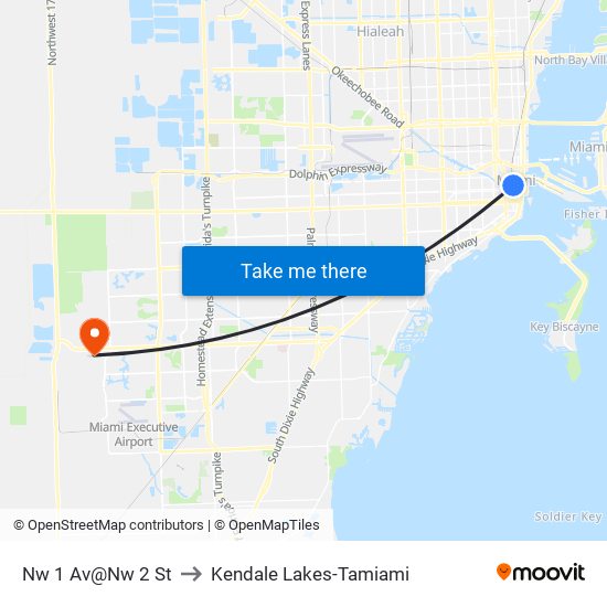 Nw 1 Av@Nw 2 St to Kendale Lakes-Tamiami map