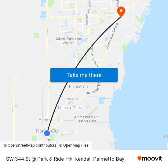 SW 344 St @ Park & Ride to Kendall-Palmetto Bay map