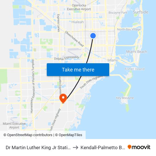 Dr Martin Luther King Jr Station to Kendall-Palmetto Bay map