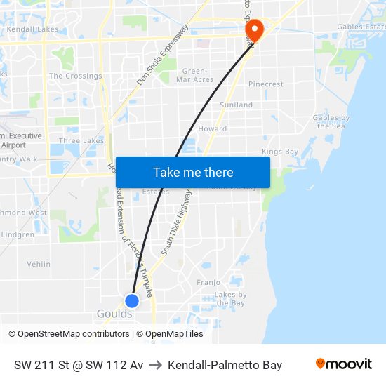 SW 211 St @ SW 112 Av to Kendall-Palmetto Bay map