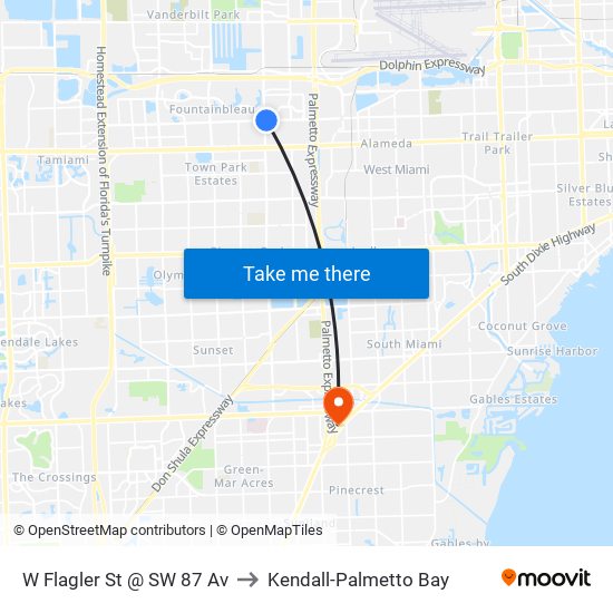 W Flagler St @ SW 87 Av to Kendall-Palmetto Bay map