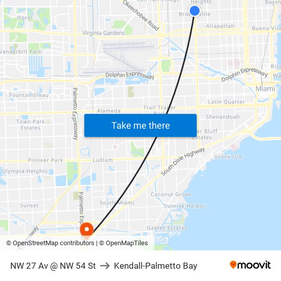 NW 27 Av @ NW 54 St to Kendall-Palmetto Bay map