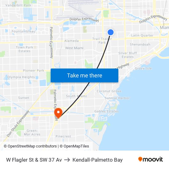 W Flagler St & SW 37 Av to Kendall-Palmetto Bay map