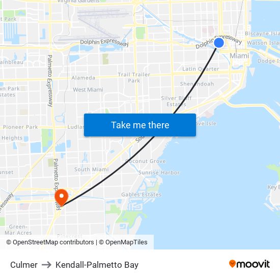 Culmer to Kendall-Palmetto Bay map