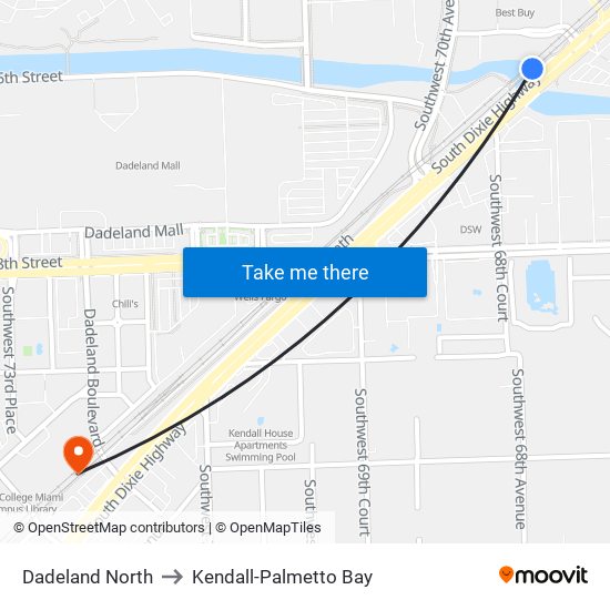 Dadeland North to Kendall-Palmetto Bay map