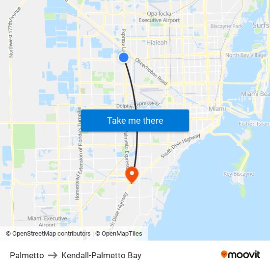 Palmetto to Kendall-Palmetto Bay map