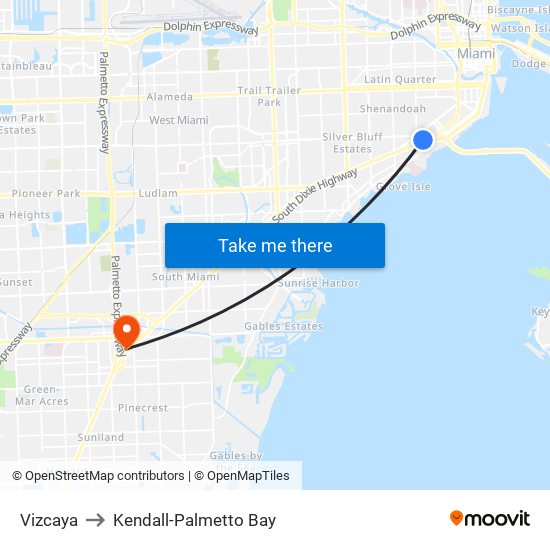 Vizcaya to Kendall-Palmetto Bay map