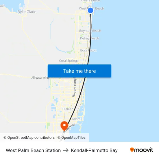 West Palm Beach Station to Kendall-Palmetto Bay map