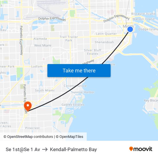 Se 1st@Se 1 Av to Kendall-Palmetto Bay map