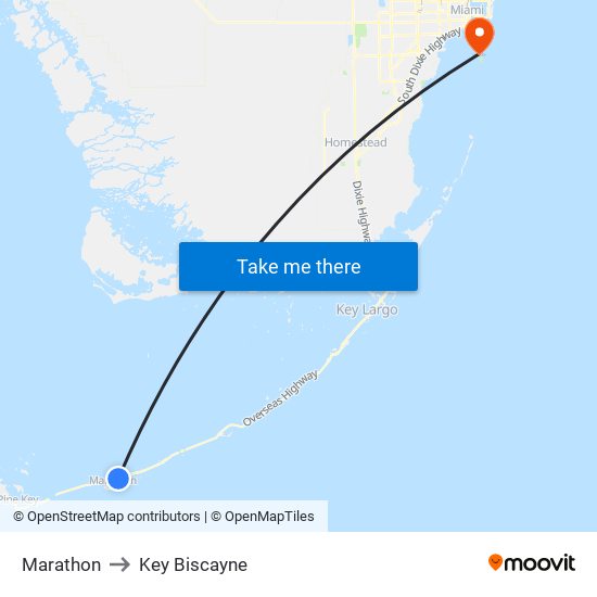 Marathon to Key Biscayne map