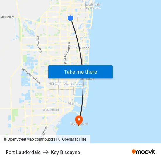 Fort Lauderdale to Key Biscayne map