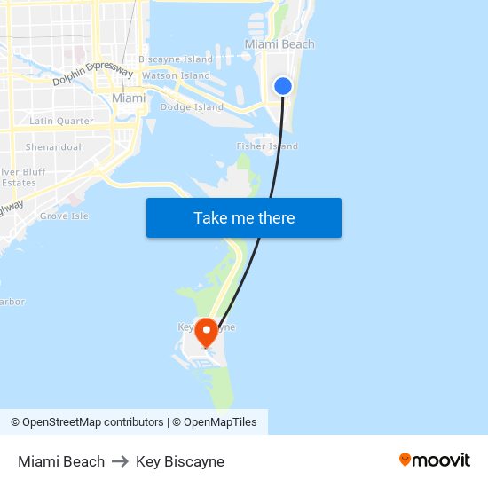 Miami Beach to Key Biscayne map