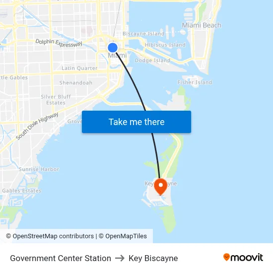 Government Center Station to Key Biscayne map