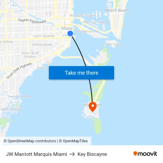 JW Marriott Marquis Miami to Key Biscayne map