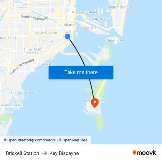 Brickell Station to Key Biscayne map