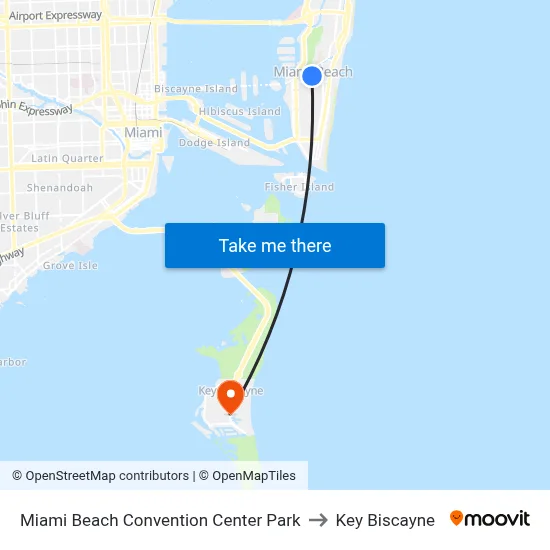Miami Beach Convention Center Park to Key Biscayne map
