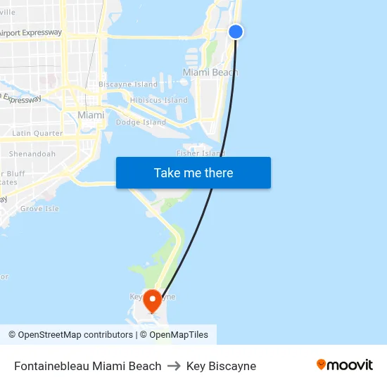 Fontainebleau Miami Beach to Key Biscayne map