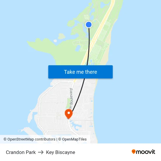 Crandon Park to Key Biscayne map