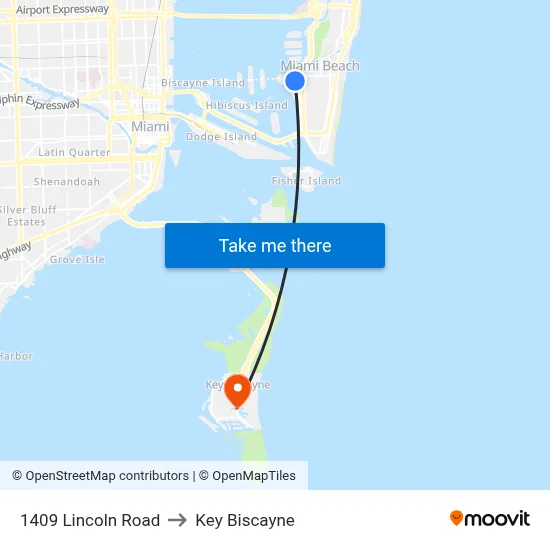 1409 Lincoln Road to Key Biscayne map