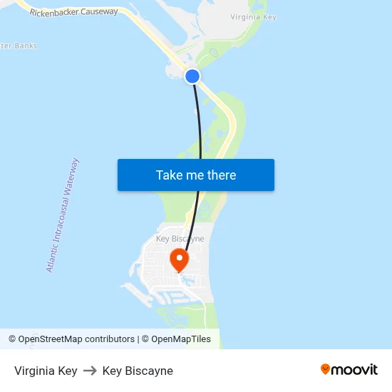 Virginia Key to Key Biscayne map