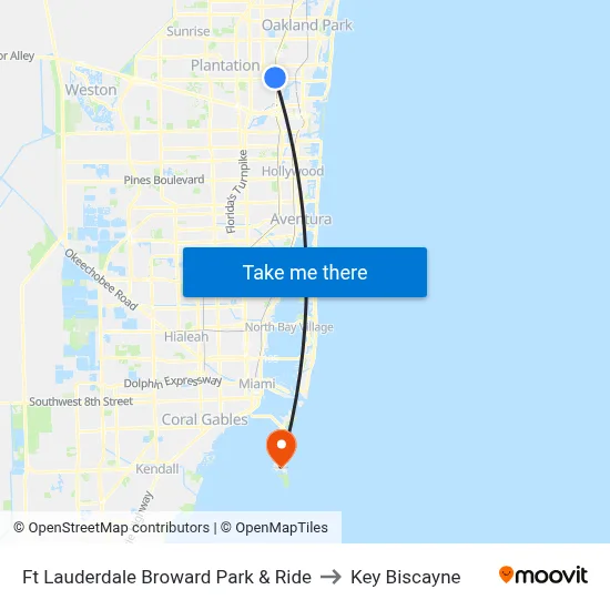 Ft Lauderdale Broward Park & Ride to Key Biscayne map