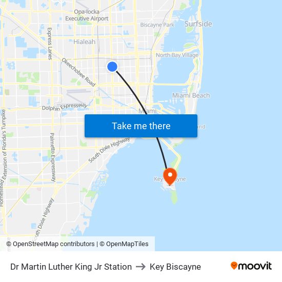 Dr Martin Luther King Jr Station to Key Biscayne map