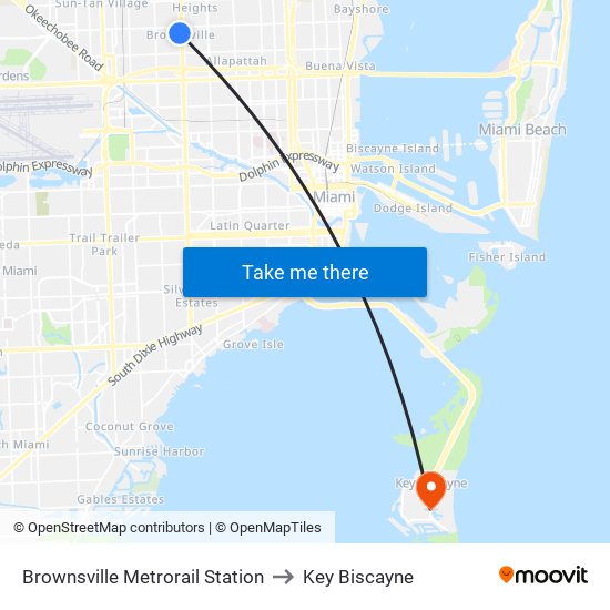 Brownsville Metrorail Station to Key Biscayne map