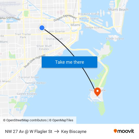 NW 27 Av @ W Flagler St to Key Biscayne map